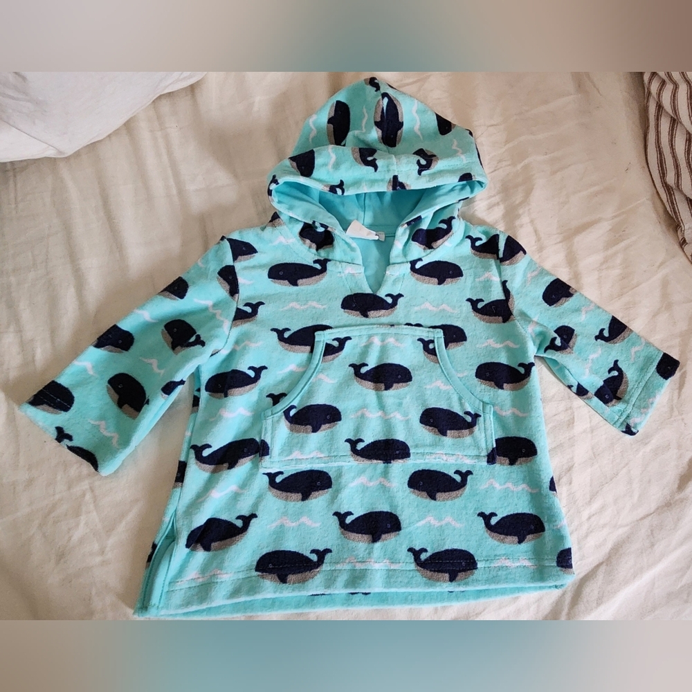 Pottery Barn Kids Aqua Whale Hooded Pullover